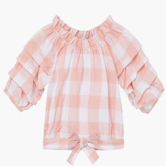 Habitual Kids Girls’ Puff Sleeve Pink Gingham Top. Size 12 - Picture 1 of 5